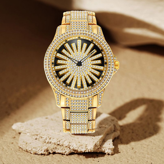 ⏳Time-Limited Special⏰Men's Iced-Out Watch with Rotating Dial – Sparkling Crystals, Precise Quartz & Butterfly Clasp ✨