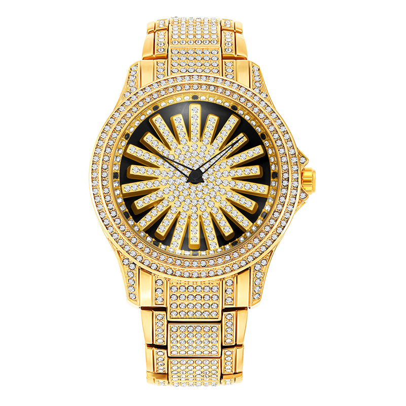 ⏳Time-Limited Special⏰Men's Iced-Out Watch with Rotating Dial – Sparkling Crystals, Precise Quartz & Butterfly Clasp ✨