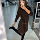 Elegant Long Sleeve Pleated Panel Dress
