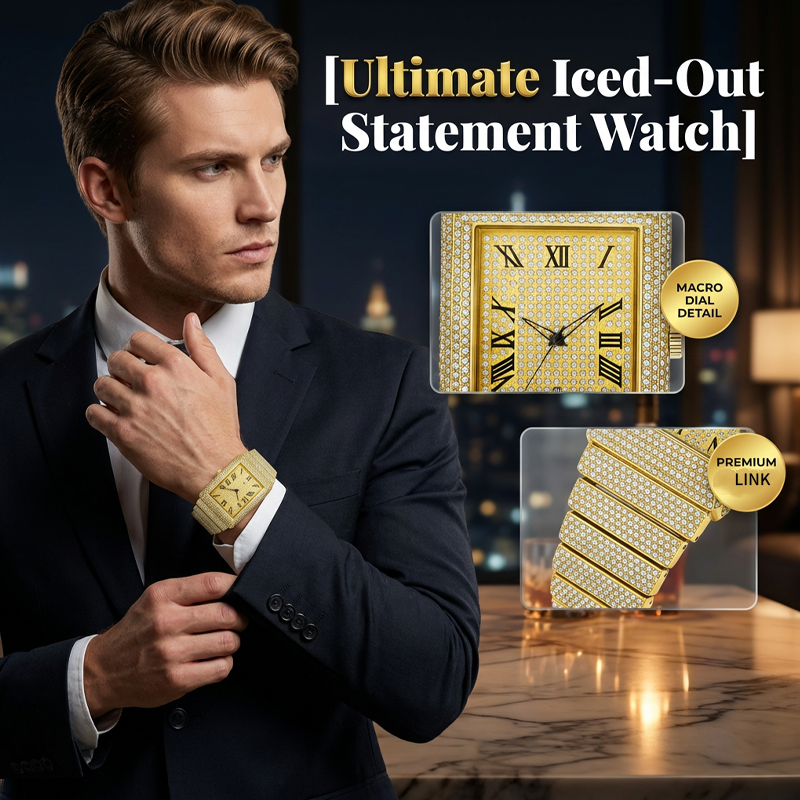 Iced-Out Rectangular Face Watch