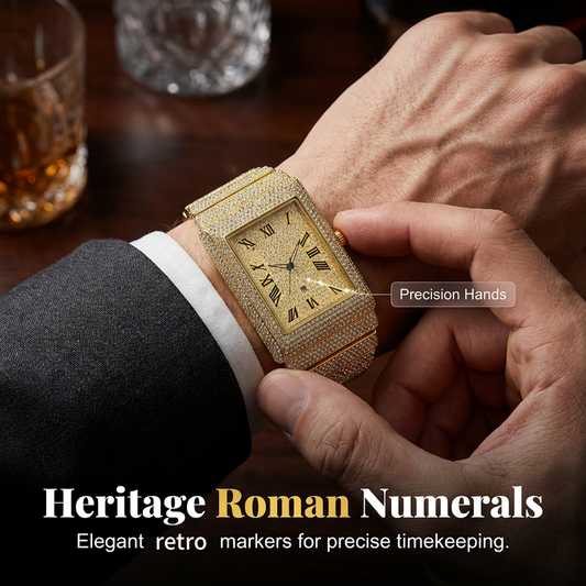 Iced-Out Rectangular Face Watch