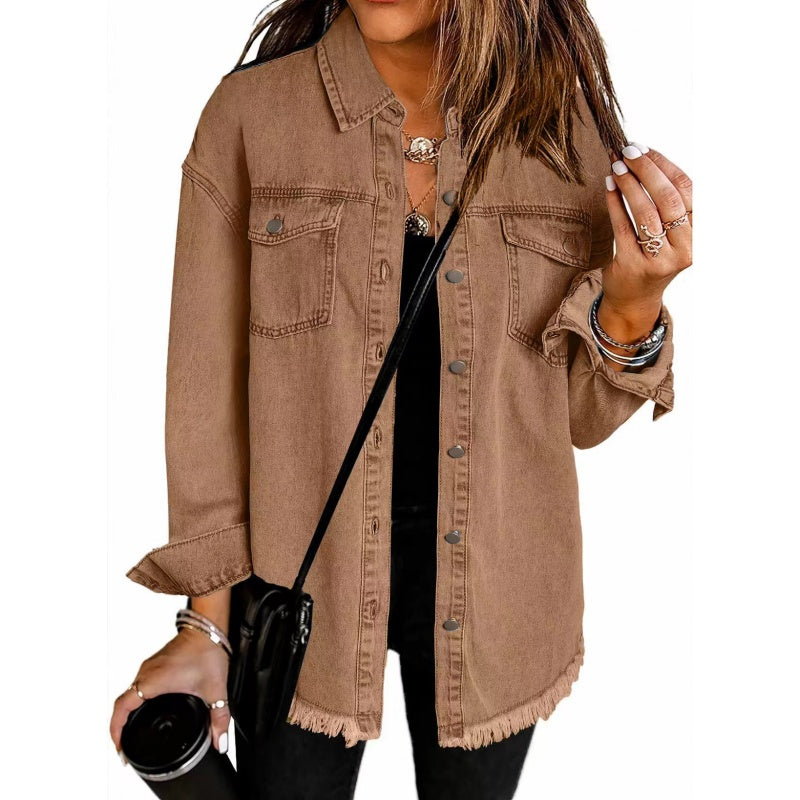 👚 50% OFF NOW! 💙 Women's Raw Edge Ripped Denim Jacket – Street Fashion, Multiple Pockets & Easy to Pair ✨