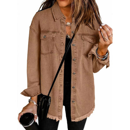 👚 50% OFF NOW! 💙 Women's Raw Edge Ripped Denim Jacket – Street Fashion, Multiple Pockets & Easy to Pair ✨