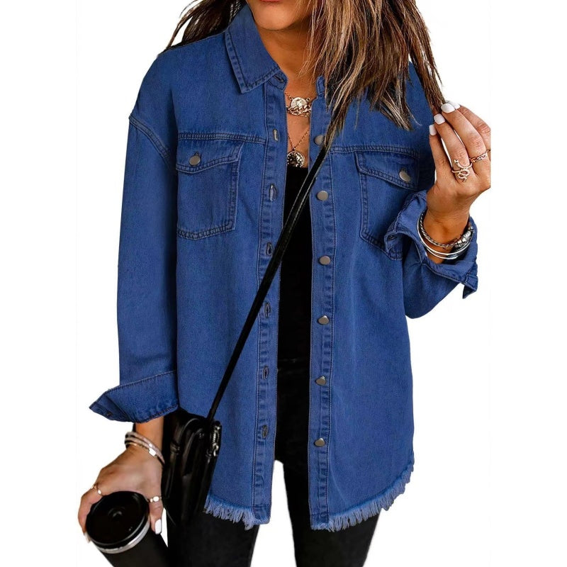 👚 50% OFF NOW! 💙 Women's Raw Edge Ripped Denim Jacket – Street Fashion, Multiple Pockets & Easy to Pair ✨