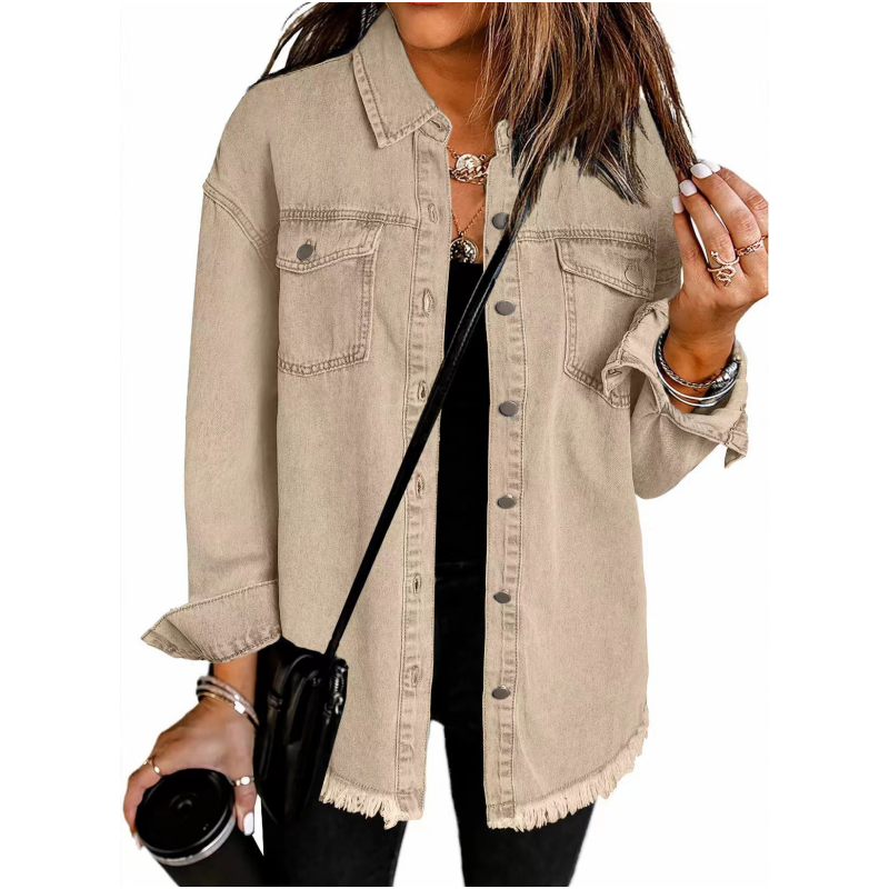 👚 50% OFF NOW! 💙 Women's Raw Edge Ripped Denim Jacket – Street Fashion, Multiple Pockets & Easy to Pair ✨