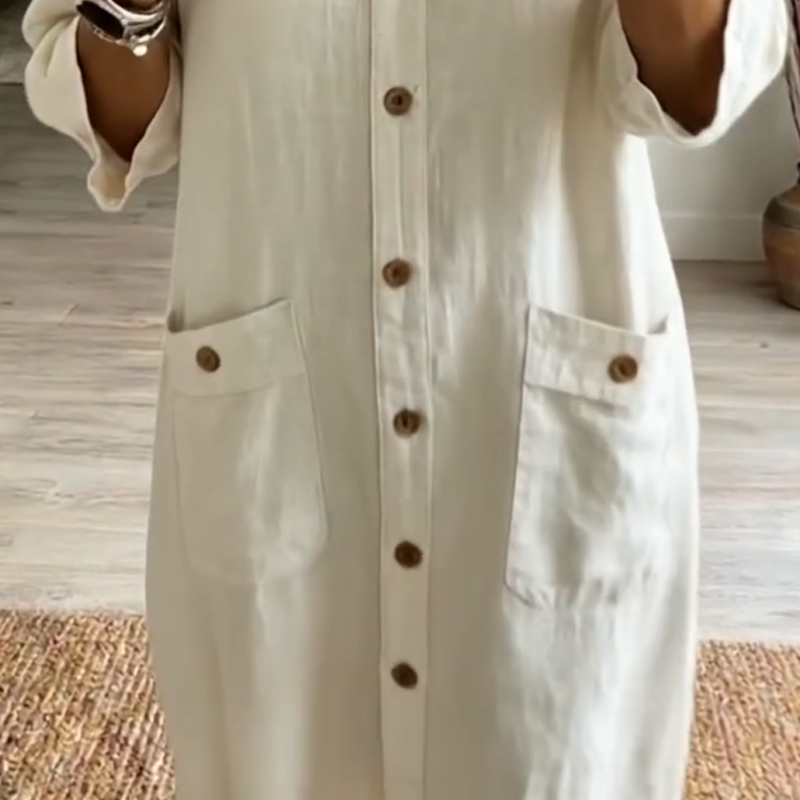 👗 LIMITED-TIME 50% OFF! 💃 Women's Casual V-Neck Midi Dress – Button-Down, Pockets, Relaxed Fit 🍃