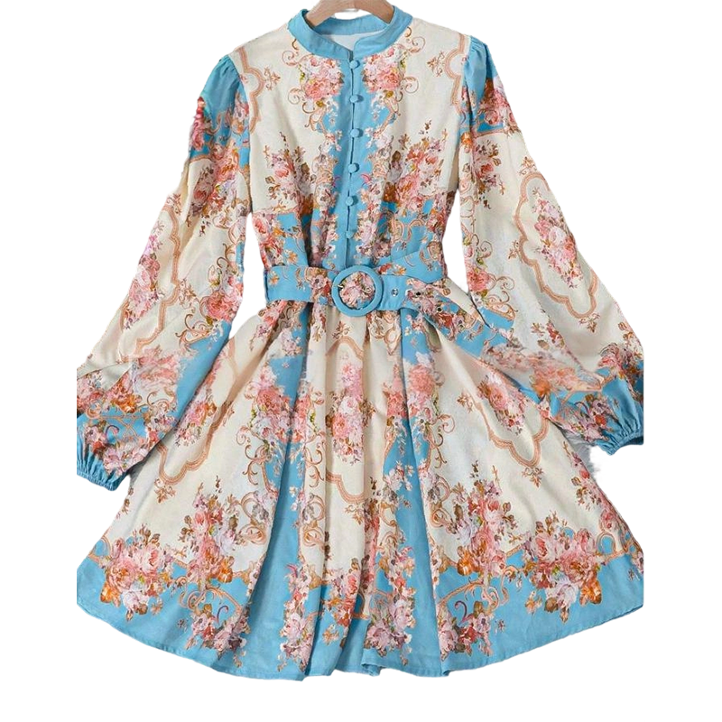 🔥Hot Deals-Romantic Floral Print High Neck Mini Dress