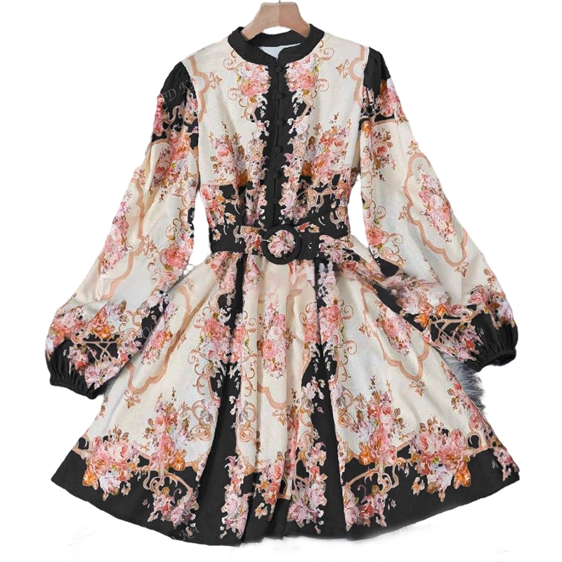 🔥Hot Deals-Romantic Floral Print High Neck Mini Dress