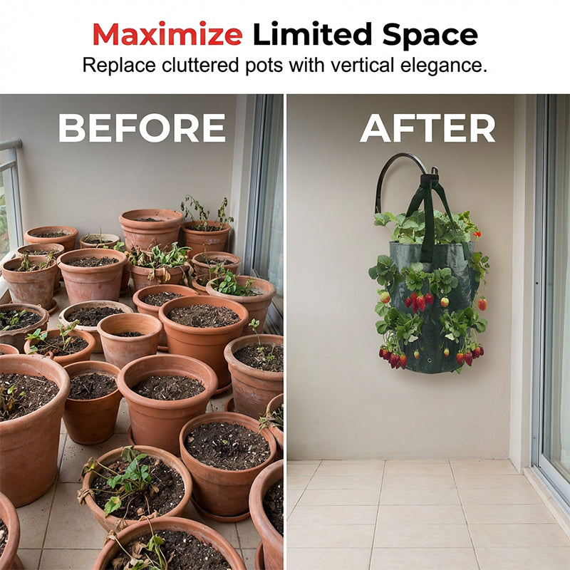 Hanging Strawberry Planter Bag with Side Pockets