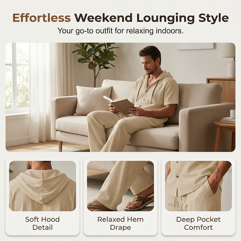 🔥Limited-time offer-Men's Casual Hooded Shirt & Pants Set