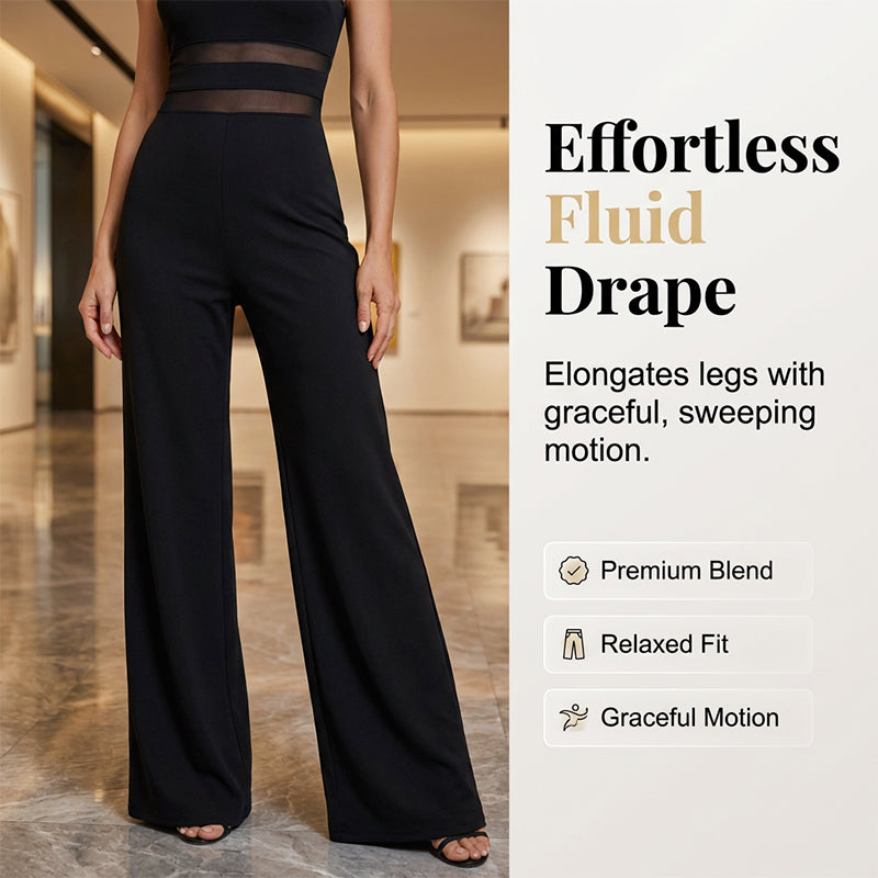 One-Shoulder Mesh Panel Wide-Leg Jumpsuit