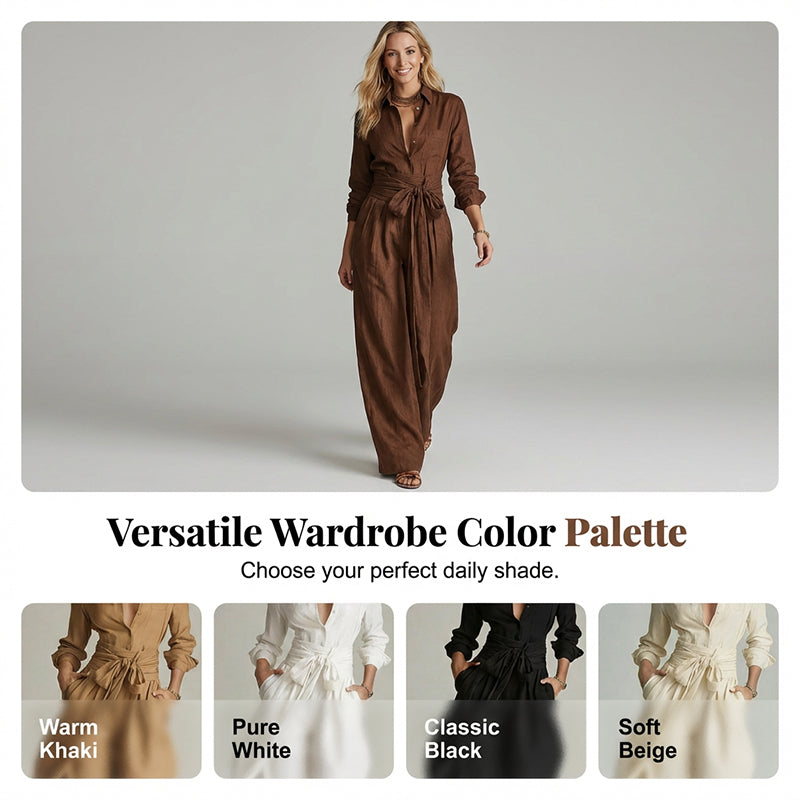 Women's Collared Top and High-Waist Pants Set
