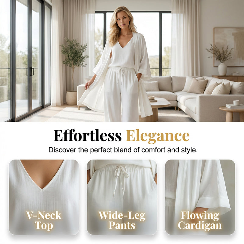 ⏰🔥LIMITED TIME 50% OFF! 🧥 Elegant 3-Piece Set – Wide-Leg Trousers, Inner Top & Cardigan for Effortless Chic 👚👖✨