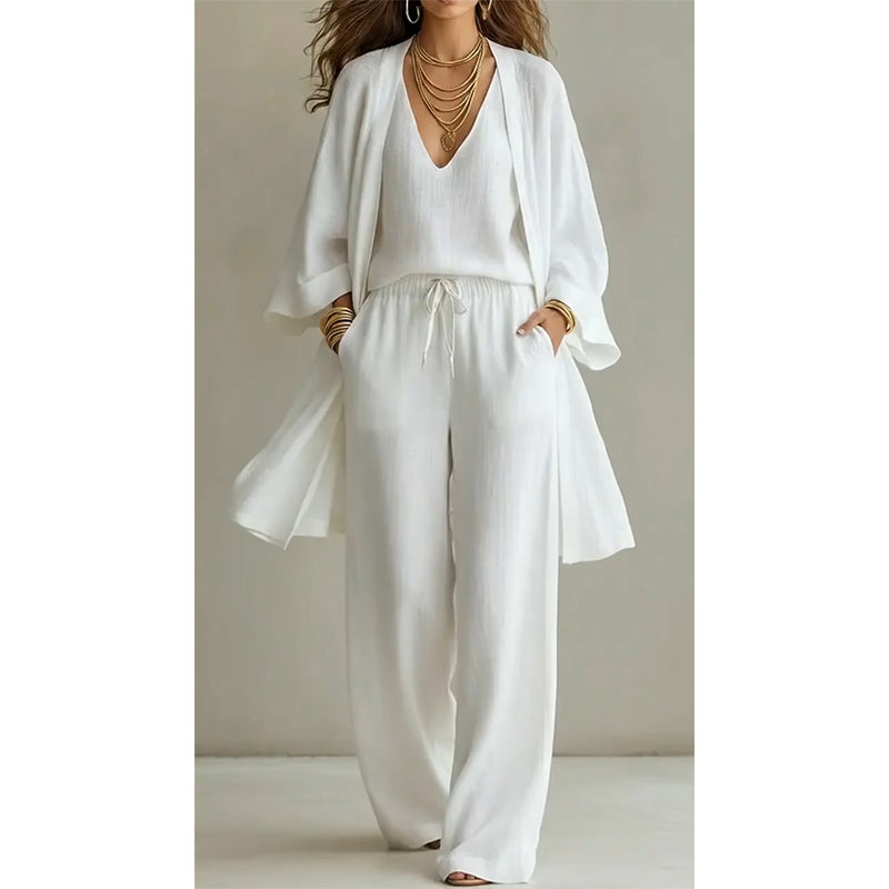 ⏰🔥LIMITED TIME 50% OFF! 🧥 Elegant 3-Piece Set – Wide-Leg Trousers, Inner Top & Cardigan for Effortless Chic 👚👖✨