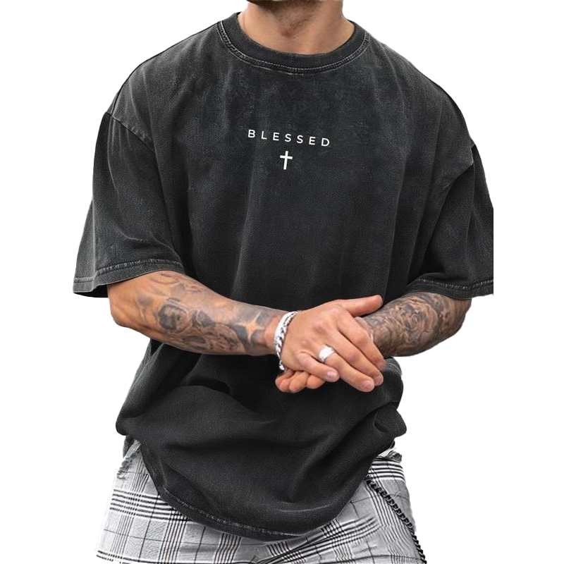 🔥2026 New Arrival ＆ Hot Sale🔥Men's Vintage T-Shirt with Cross & Letter Print – Soft Cotton, Relaxed Fit & Perfect for a Classic Casual Look 🏠