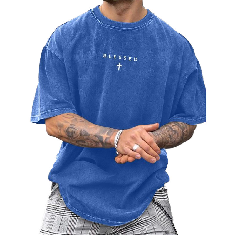 🔥2026 New Arrival ＆ Hot Sale🔥Men's Vintage T-Shirt with Cross & Letter Print – Soft Cotton, Relaxed Fit & Perfect for a Classic Casual Look 🏠