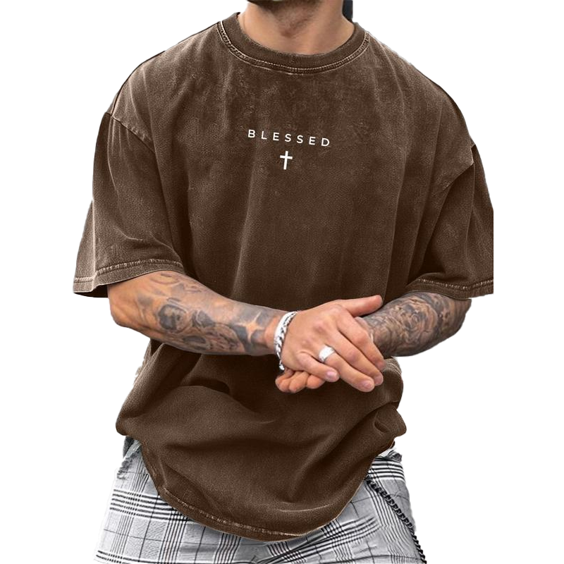 🔥2026 New Arrival ＆ Hot Sale🔥Men's Vintage T-Shirt with Cross & Letter Print – Soft Cotton, Relaxed Fit & Perfect for a Classic Casual Look 🏠