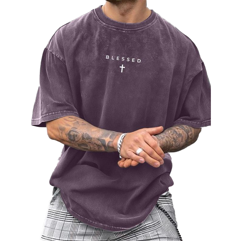 🔥2026 New Arrival ＆ Hot Sale🔥Men's Vintage T-Shirt with Cross & Letter Print – Soft Cotton, Relaxed Fit & Perfect for a Classic Casual Look 🏠