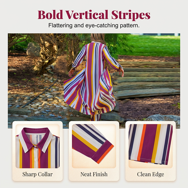 Vertical Stripe Button-Down Shirt & Wide-Leg Pant Set