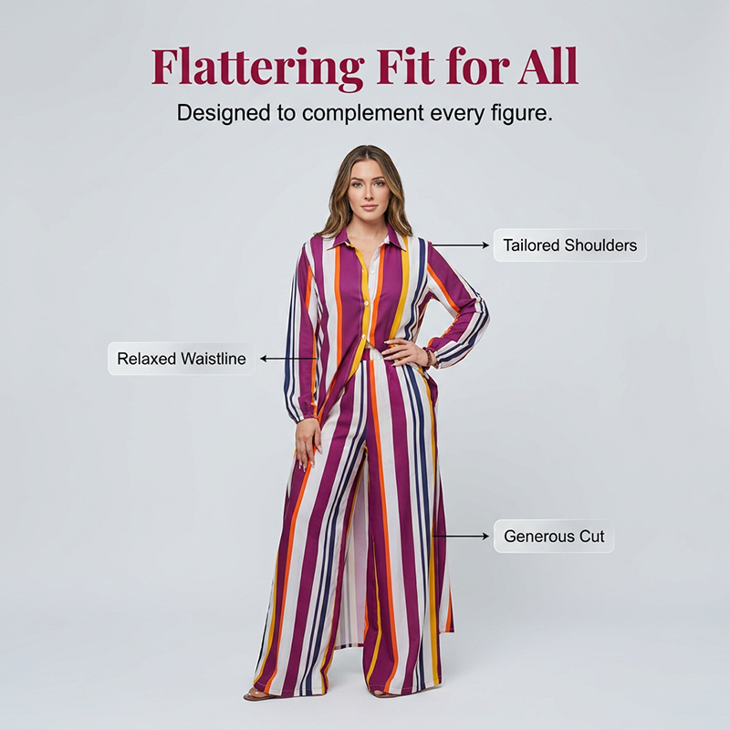 Vertical Stripe Button-Down Shirt & Wide-Leg Pant Set