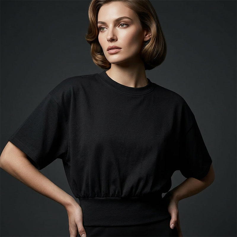 Women's Crew Neck Top with Cinched Waist