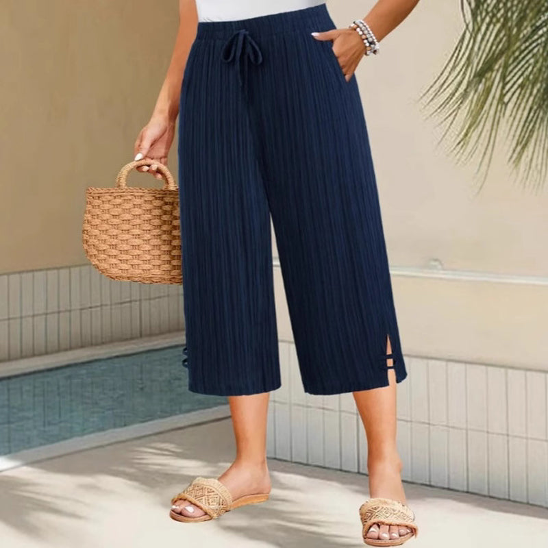 👖50% OFF NOW!🌿Ribbed Wide-Leg Capri Pants – Elastic Waist, Comfortable Fit & Perfect for Daily Wear ✨