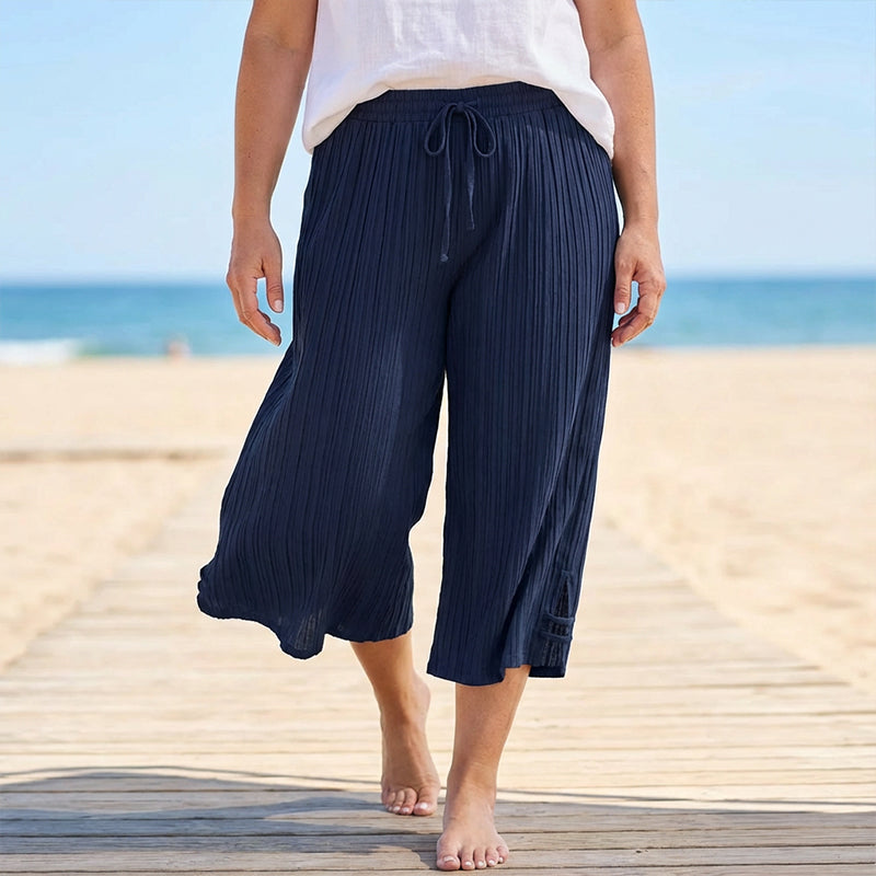 👖50% OFF NOW!🌿Ribbed Wide-Leg Capri Pants – Elastic Waist, Comfortable Fit & Perfect for Daily Wear ✨