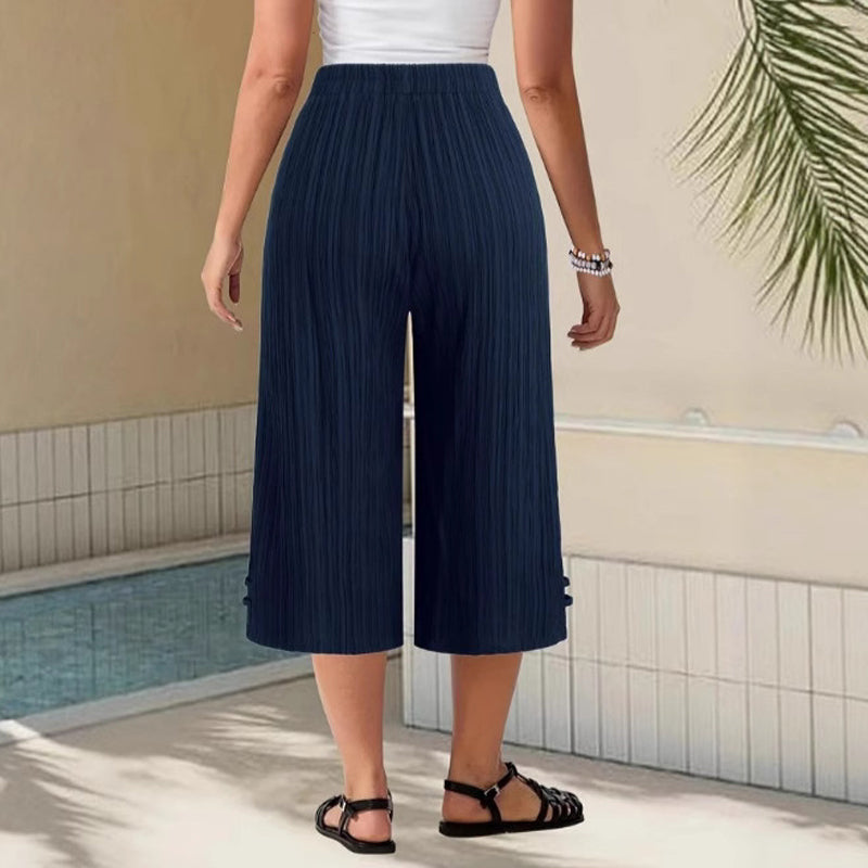 👖50% OFF NOW!🌿Ribbed Wide-Leg Capri Pants – Elastic Waist, Comfortable Fit & Perfect for Daily Wear ✨