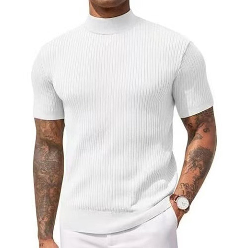 👕 LIMITED-TIME 50% OFF! ✨ Men's Slim Mock Neck T-Shirt – Ribbed, Short Sleeve, 6 Colors 🍁