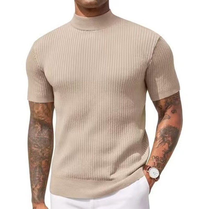 👕 LIMITED-TIME 50% OFF! ✨ Men's Slim Mock Neck T-Shirt – Ribbed, Short Sleeve, 6 Colors 🍁