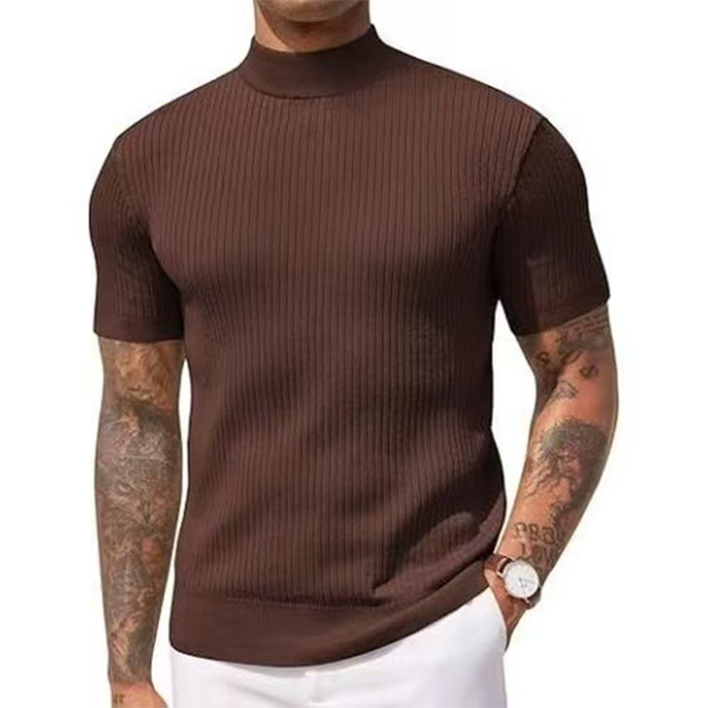 👕 LIMITED-TIME 50% OFF! ✨ Men's Slim Mock Neck T-Shirt – Ribbed, Short Sleeve, 6 Colors 🍁