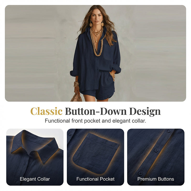 Women's Two-Piece Casual Shirt and Shorts Set