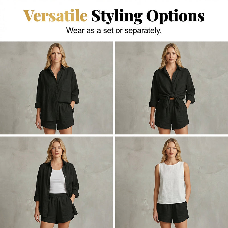 Women's Two-Piece Casual Shirt and Shorts Set