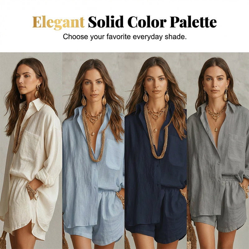 Women's Two-Piece Casual Shirt and Shorts Set