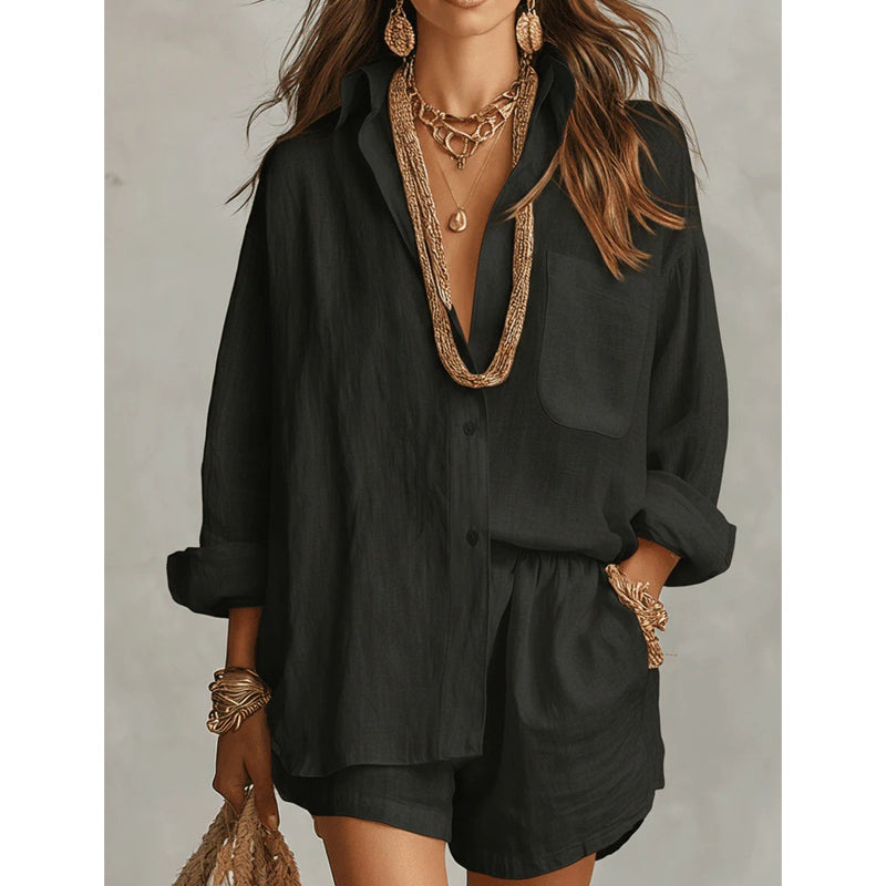 Women's Two-Piece Casual Shirt and Shorts Set