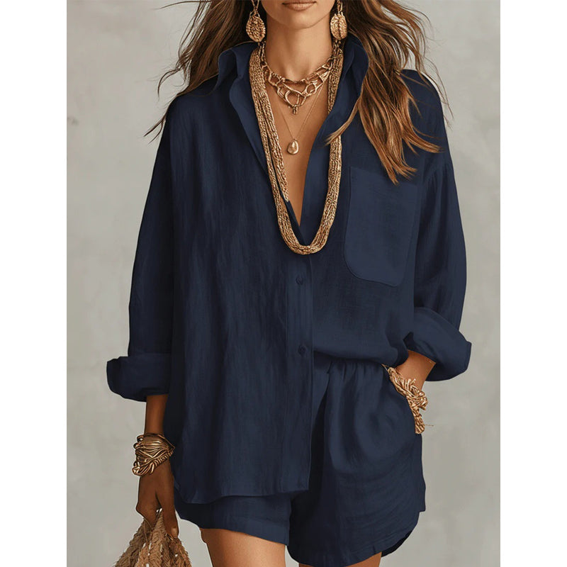 Women's Two-Piece Casual Shirt and Shorts Set