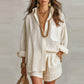 Women's Two-Piece Casual Shirt and Shorts Set