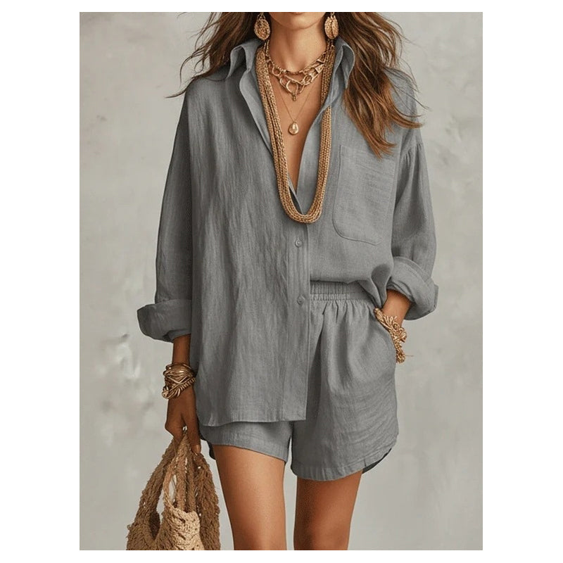 Women's Two-Piece Casual Shirt and Shorts Set