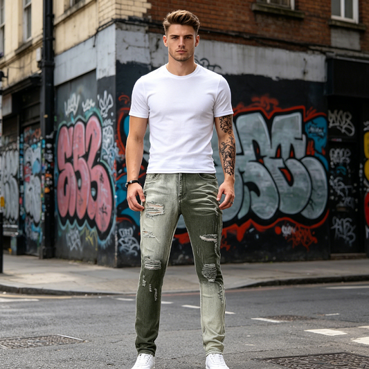 Men's Gradient Ripped Slim-Fit Jeans