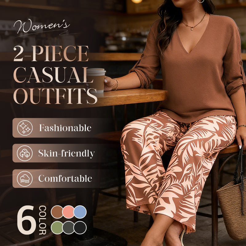 ⏳Time-Limited Special⏰Women's V-Neck Blouse & Printed Wide-Leg Pants Set