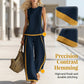 Casual Sleeveless Colorblock Top & Wide-Leg Pants Set