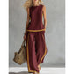 Casual Sleeveless Colorblock Top & Wide-Leg Pants Set