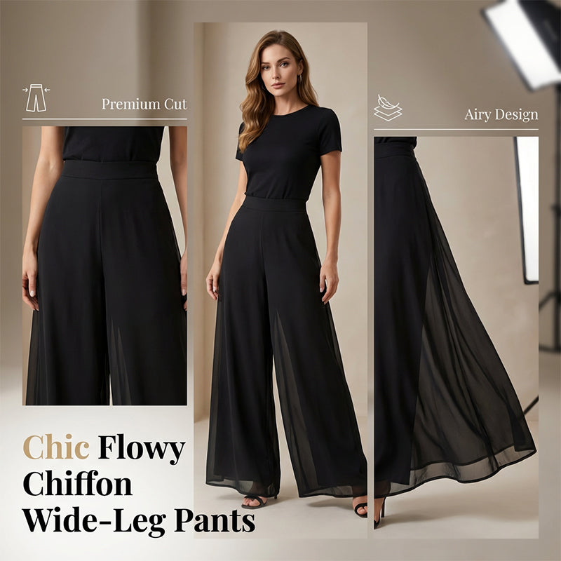 Women's Flowy Chiffon Wide-Leg Pants