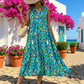 Women's Sleeveless Abstract Print Tiered Midi Dress