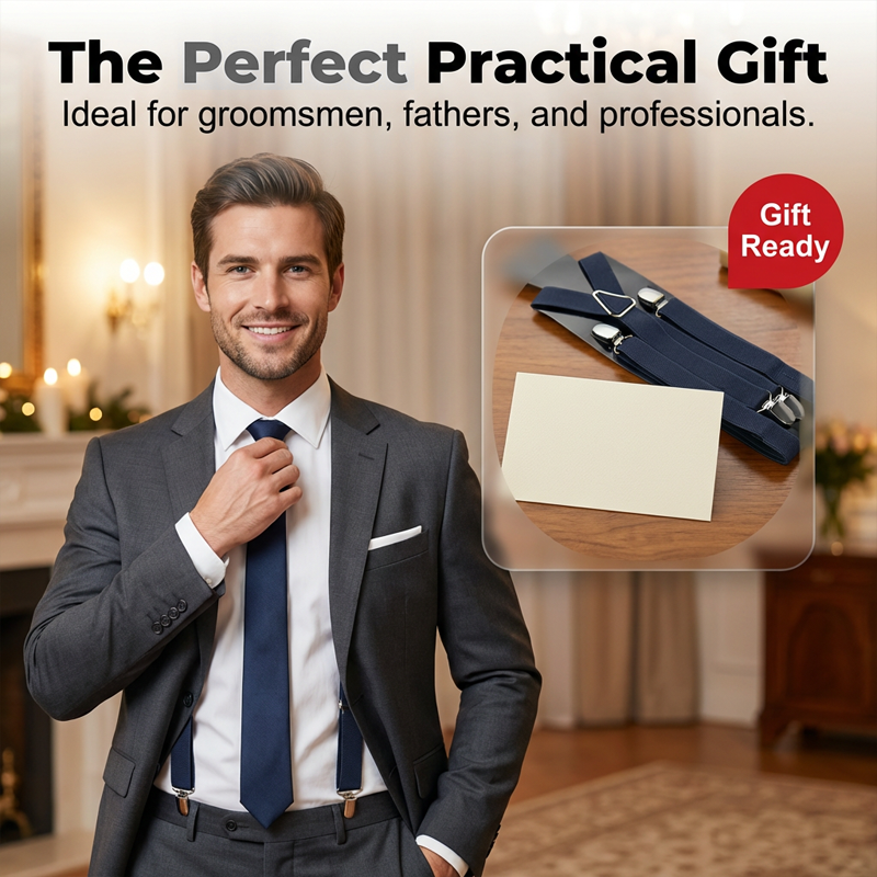 Classic Unisex Adjustable Elastic 4-Clip Suspenders