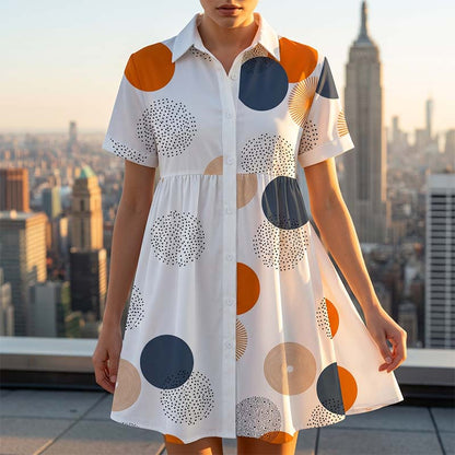 Women's Short Sleeve Collared A-Line Dress