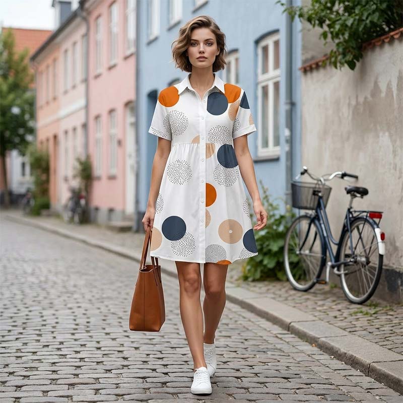 Women's Short Sleeve Collared A-Line Dress