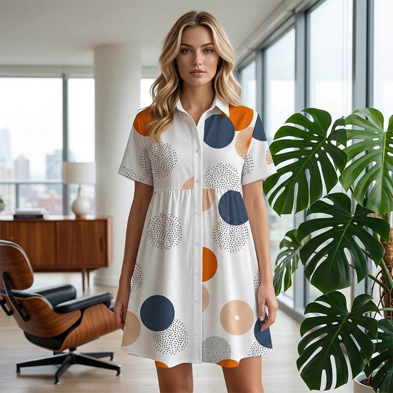 Women's Short Sleeve Collared A-Line Dress