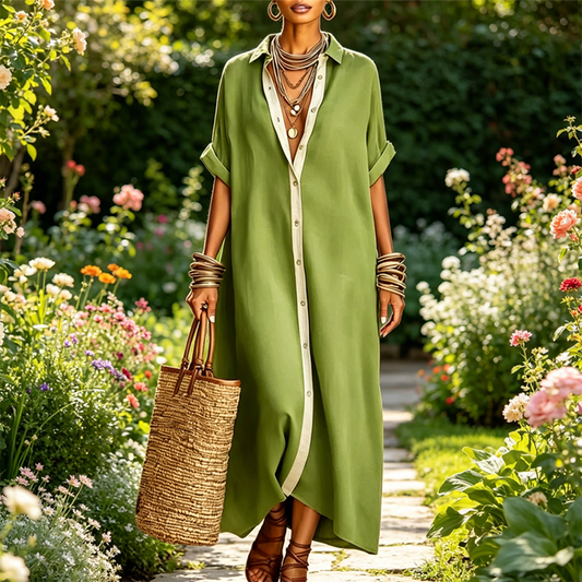 Women's Casual Loose Fit Button-Down Shirt Dress