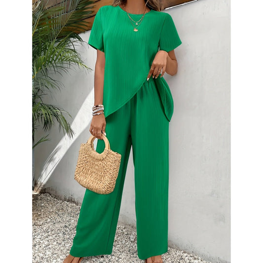 Women's Casual Asymmetrical Top & Wide-Leg Pants Outfit